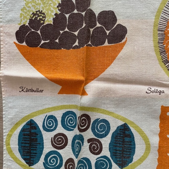 VTG 1950s 1960s Linen Dish Towel Smorgasbord Louise Fougstedt Made in Sweden - Picture 8 of 10
